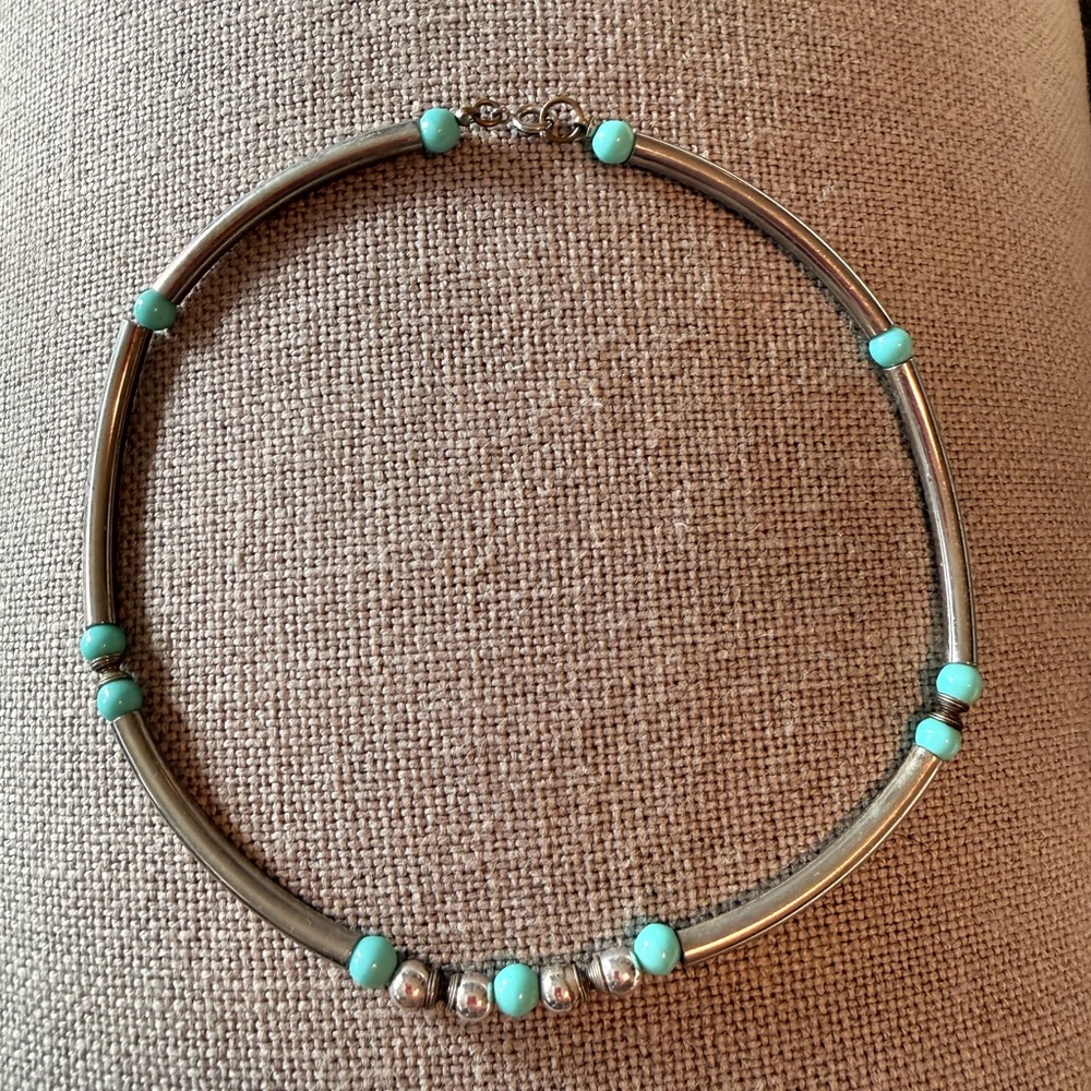 Silver and Turquoise Beaded Choker Necklace